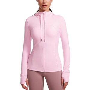 Hooded Athletic Jackets Full Zip Track with Pockets Pink